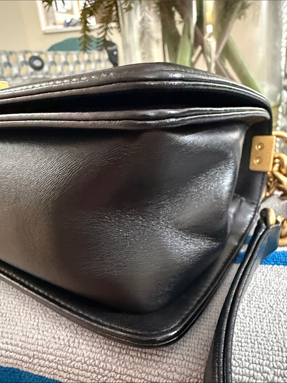 Authentic CHANEL Black Quilted Chevron Boy Bag with Gold Hardware - Picture 14 of 15